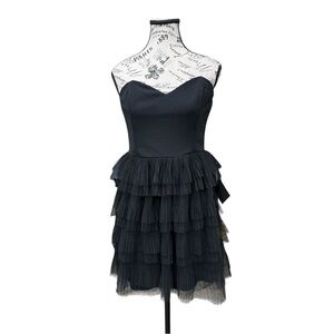 Lulu’s Fabulous Thoughts Black Tulle Strapless Tiered Mini Dress